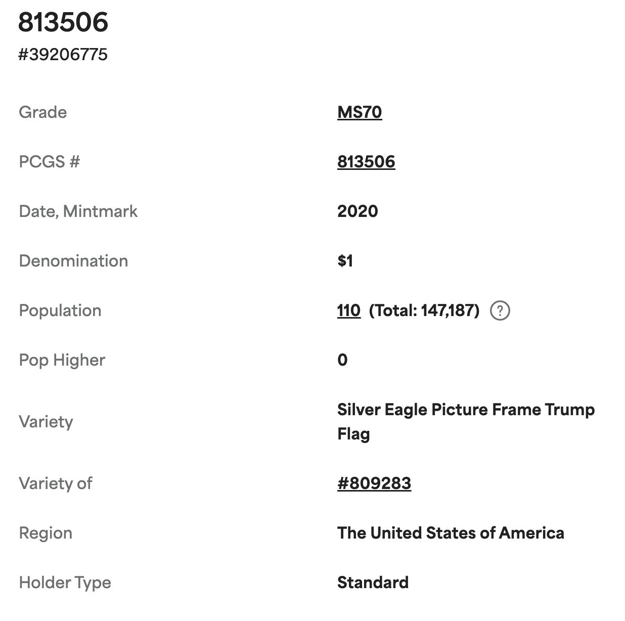 2020 $1 Silver Eagle MS70 トランプ大統領星条旗ラベル - メルカリ