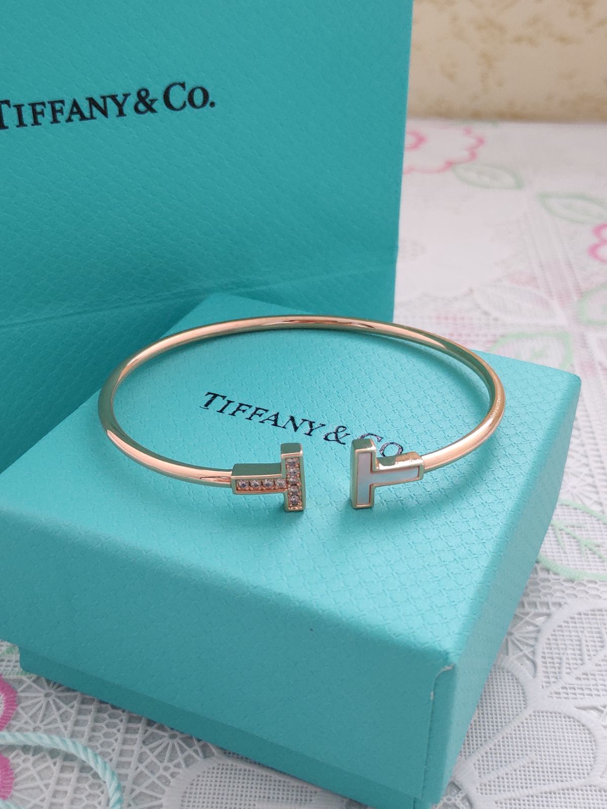 極美品！ティファニー/Tiffany&Coブレスレット大人気T ナロータイプ ワイヤーブレスレットピンクゴールドバングルレディース☆  新品未使用