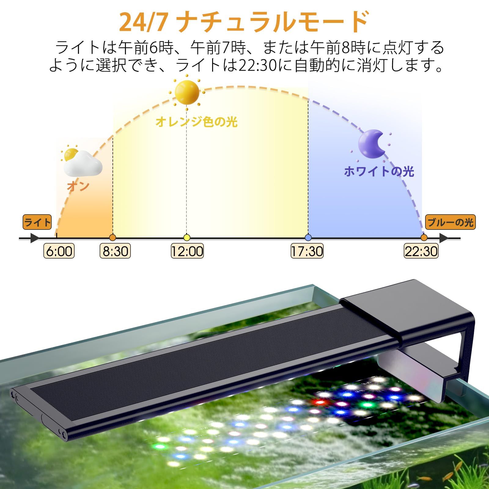 hygger 水槽ライト アクアリウム ライト 6タイマー付き 昼6/8/12時間 