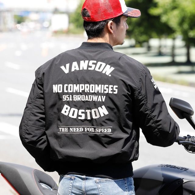 VANSON バンソン TVS2209W MA-1ジャケット ブラック Lサイズ  (着脱ネックウォーマー/肩・肘プロテクター/透湿防水フィルム/秋冬モデル)