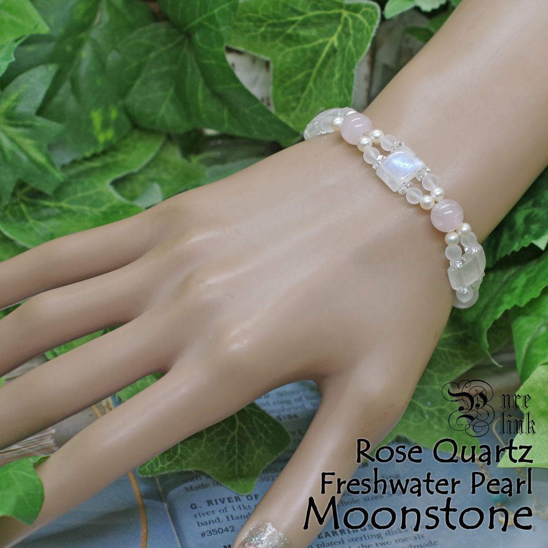 ブルームーンストーン／ローズクォーツ／淡水パール 五芒星