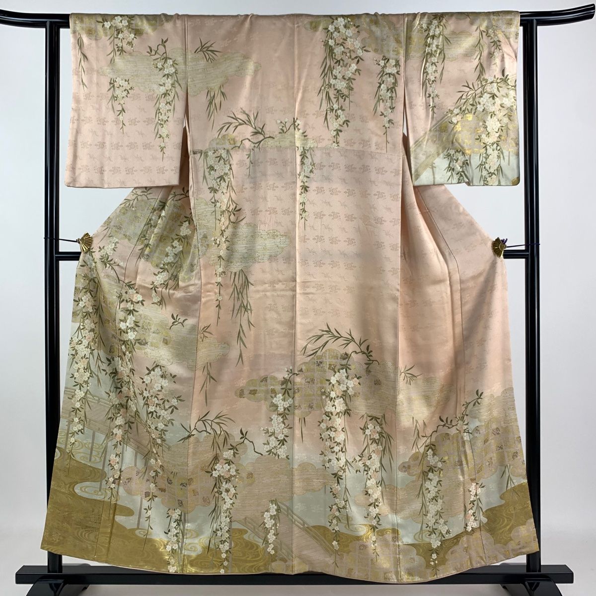 訪問着 身丈155cm 裄丈62.5cm S 袷 鈴乃屋 枝垂れ桜 橋 金糸 金彩 薄 