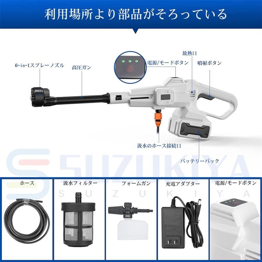 コードレス 高圧洗浄機 大容量バッテリー 押す ３つのギア