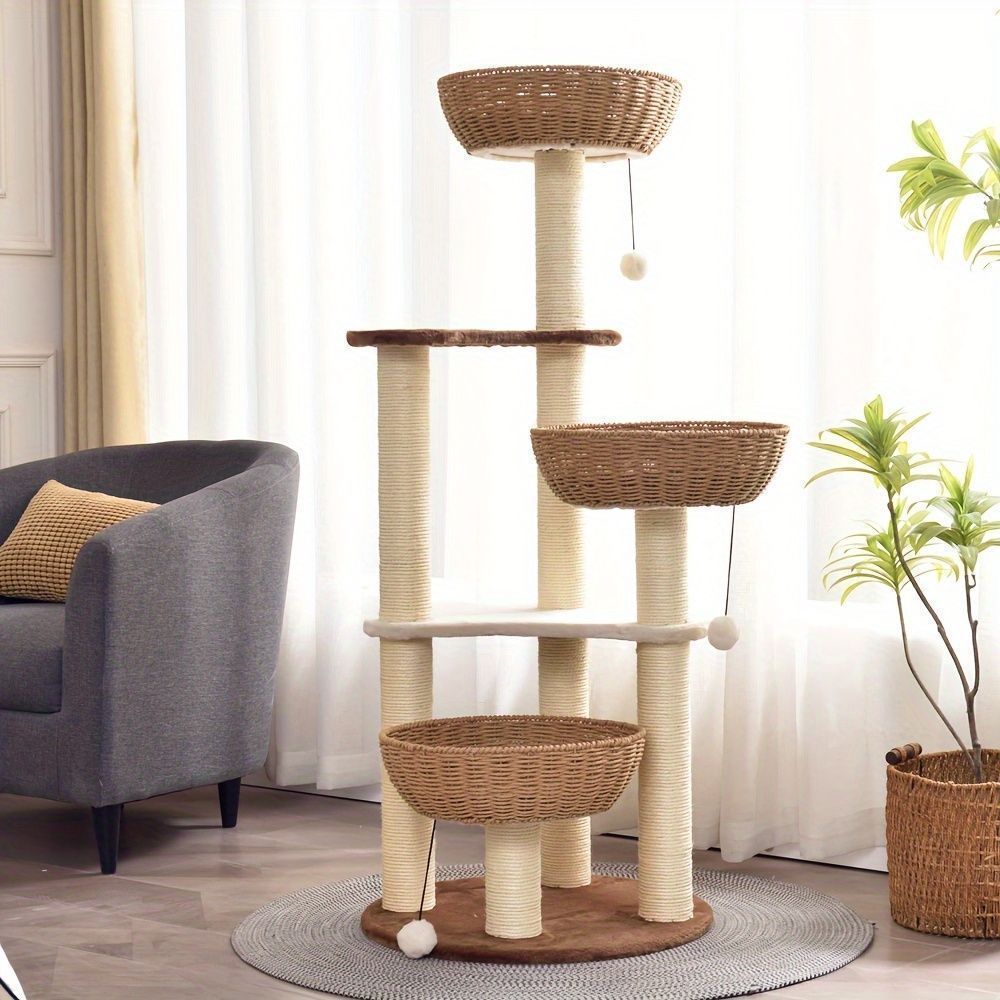 キャットタワー据え置き大型猫木製多層キャットタワーペット用品ベッドクッション遊び場ネコ爪研ぎおもちゃ大きめペットグッ