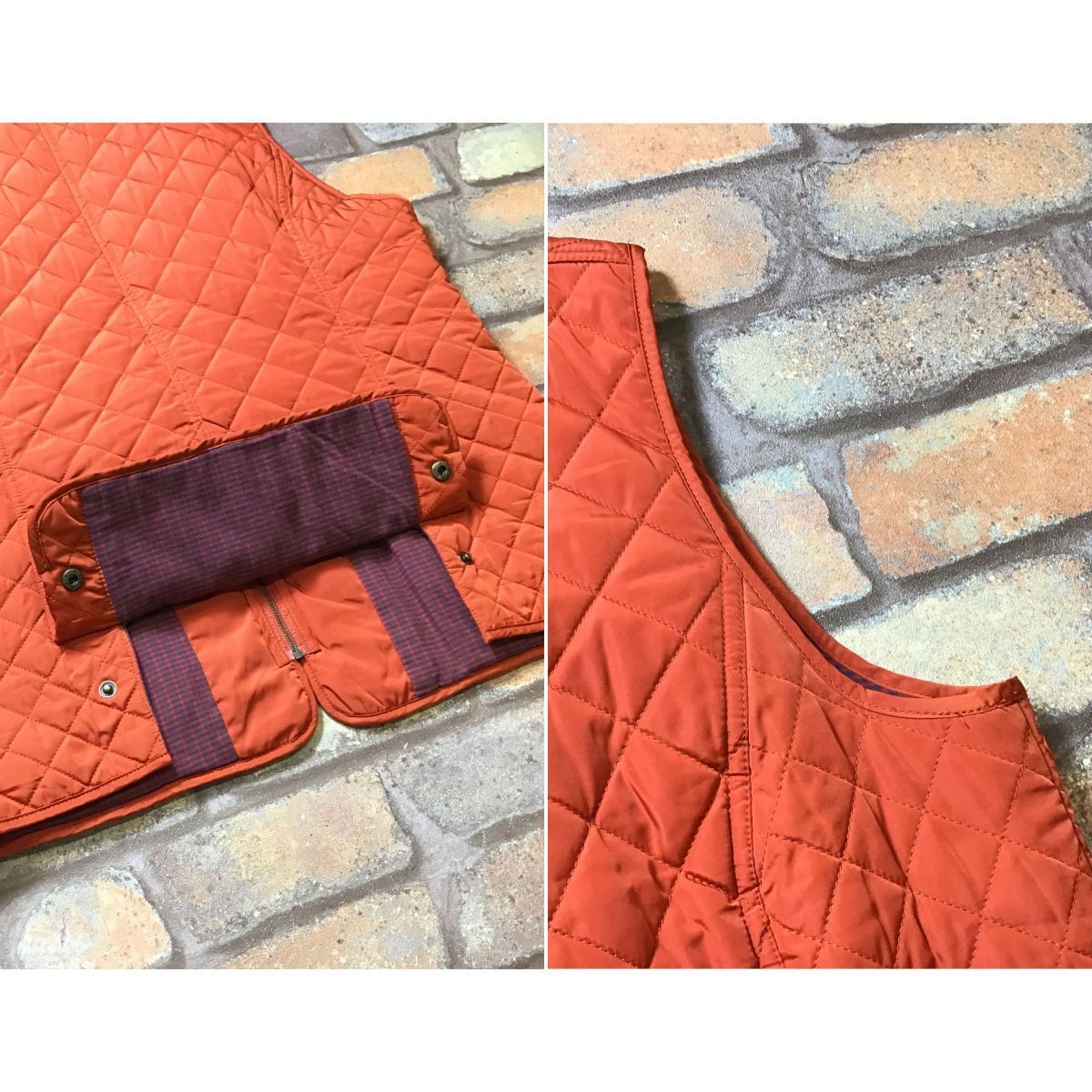ME7-635★USA古着&正規品★状態◎【ORVIS オービス】中綿(シンサレート) ダイヤ柄キルティング ベスト【メンズ M】赤橙 フィッシング 古着 ME7-635☆USA古着&正規品☆状態◎【ORVIS オービス】中綿