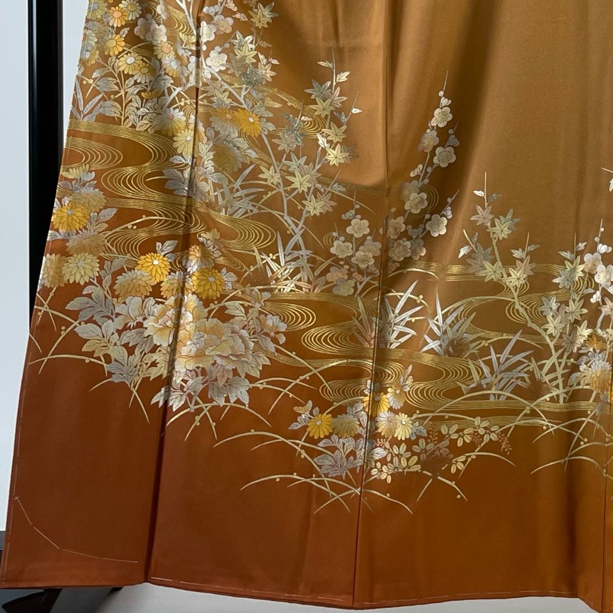 訪問着 身丈164cm 裄丈64.5cm M 袷 和田光正 落款 草花 流水 金銀彩  