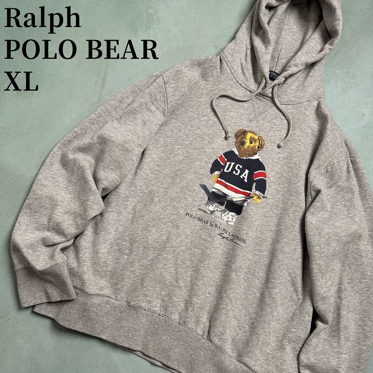 Ralph Lauren　POLO BEAR　フーディー　スウェット　パーカー　ラルフローレン　ポロベア　グレー　XL 古着