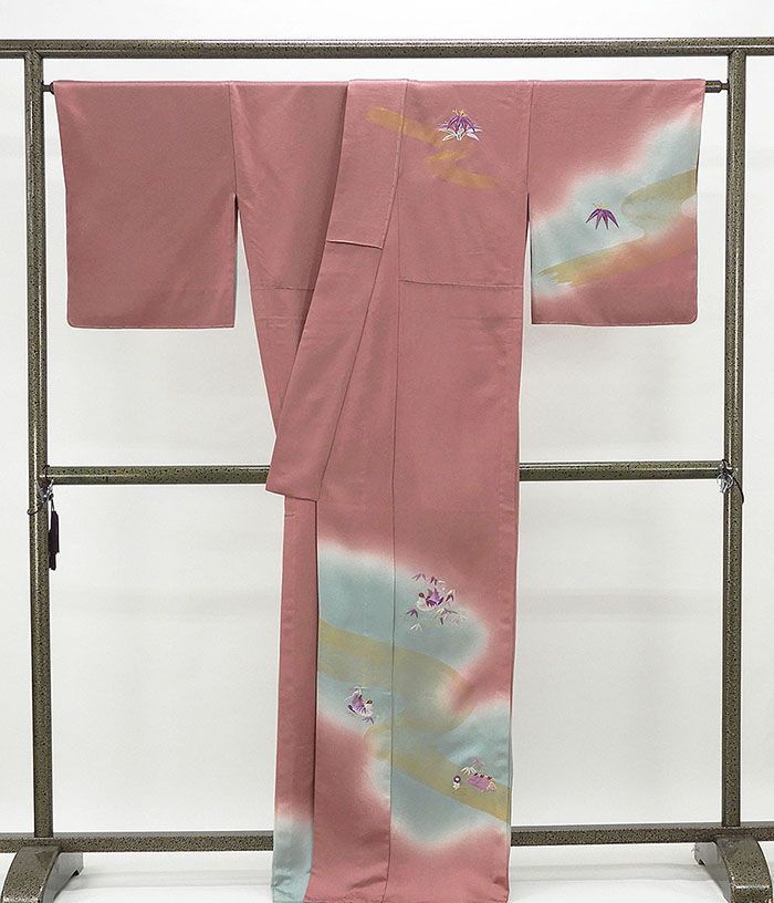 単衣 訪問着 新品 仕立て上がり 正絹 単衣 貝紫友禅 刺繍鴛笹