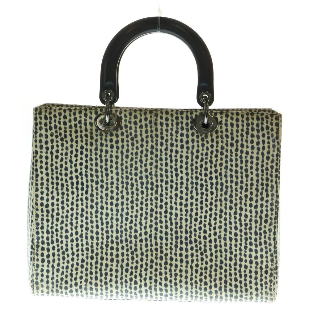 Christian Dior クリスチャンディオール レディディオール ラージ パイソンレザー ハンド トートバッグ シルバー金具 ブラック アイボリー