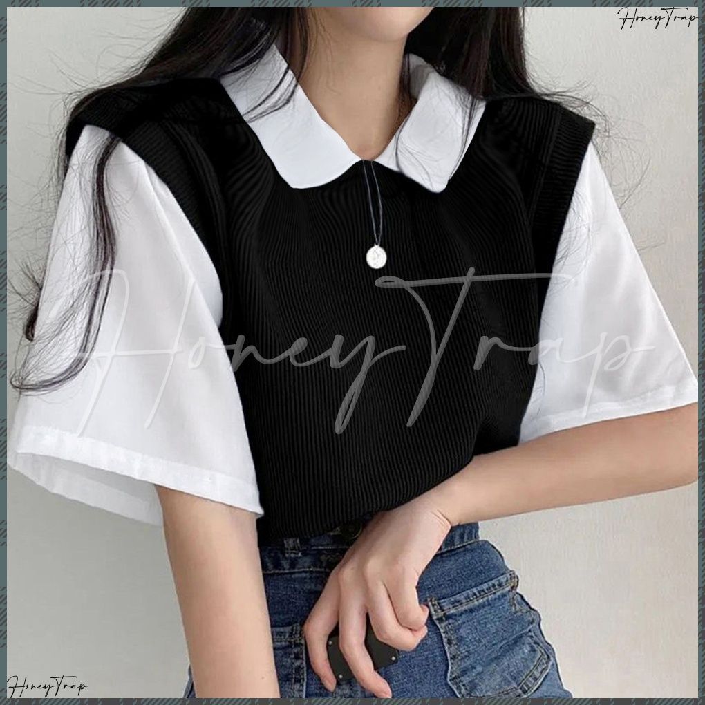 半袖ニットtシャツ レイヤード風Tシャツ レディース 襟付き