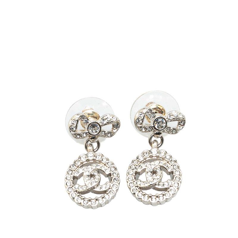 シャネル ココマーク リボン モチーフ ラインストーン スタッドピアス シルバー メタル レディース CHANEL 1-0212589