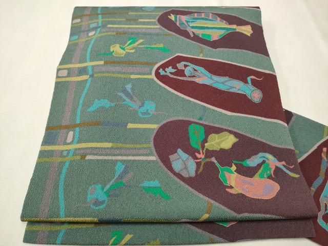 平和屋着物□九寸名古屋帯 変わり格子 銀糸 正絹 逸品 DAAO2707jm