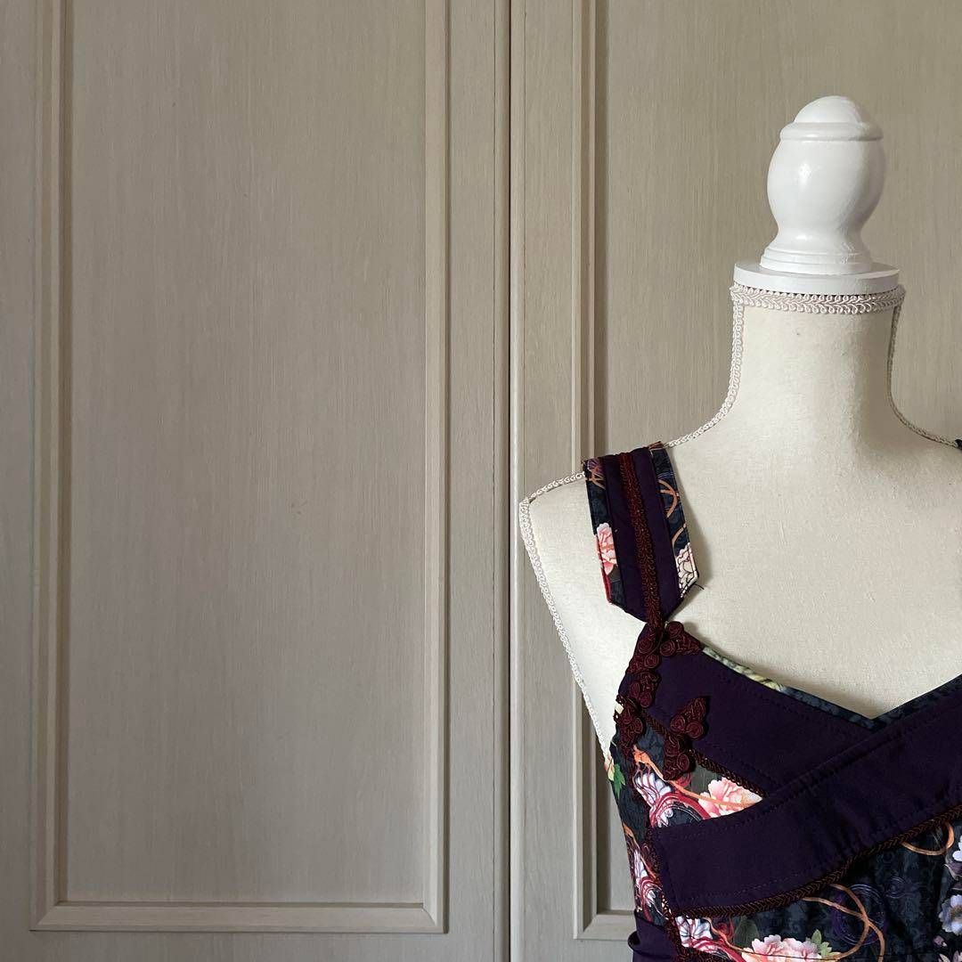 3 オッズオン OZZONE 花柄 ワンピース 和柄 総柄 刺繍 チャイナ 黒 お呼ばれ デート オフィスカジュアル 食事会 マキシ