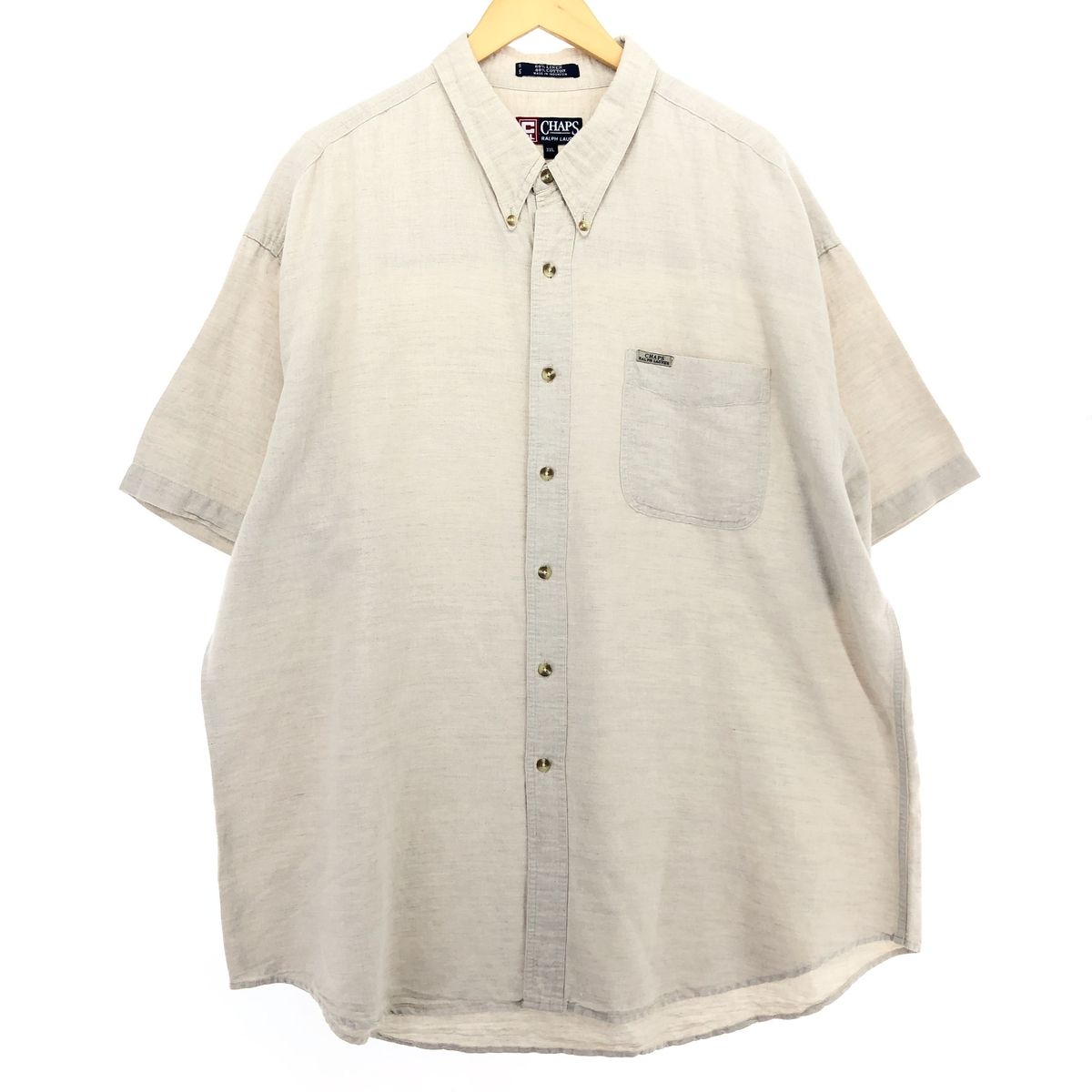 古着 90年代 ラルフローレン Ralph Lauren CHAPS チャップス 無地 半袖 リネン ボタンダウンシャツ メンズXXL相当 ヴィンテージ/eaa467604