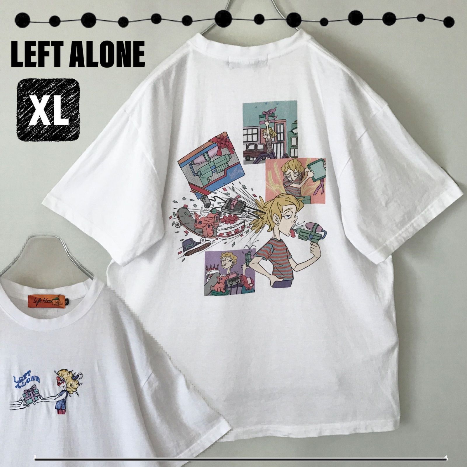 Left Alone』 レフトアローン 刺繍デザイン白Ｔシャツ バラ シンプル