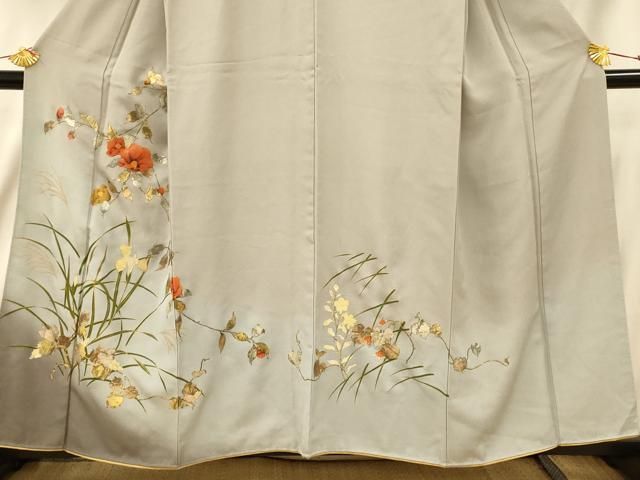 平和屋着物▽訪問着 単衣 作家物 枝花文 正絹 逸品 BAAS8061yc