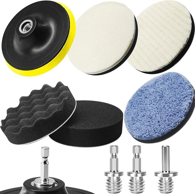 ポリッシャー バフ 125mm ポリッシャー インパクト用 スポンジ 9点セット 六角軸付き 洗車車磨きスポンジ 研磨パッド ウールパッド マイクロファイバー高速仕上げパッド 電気ドリル インパク