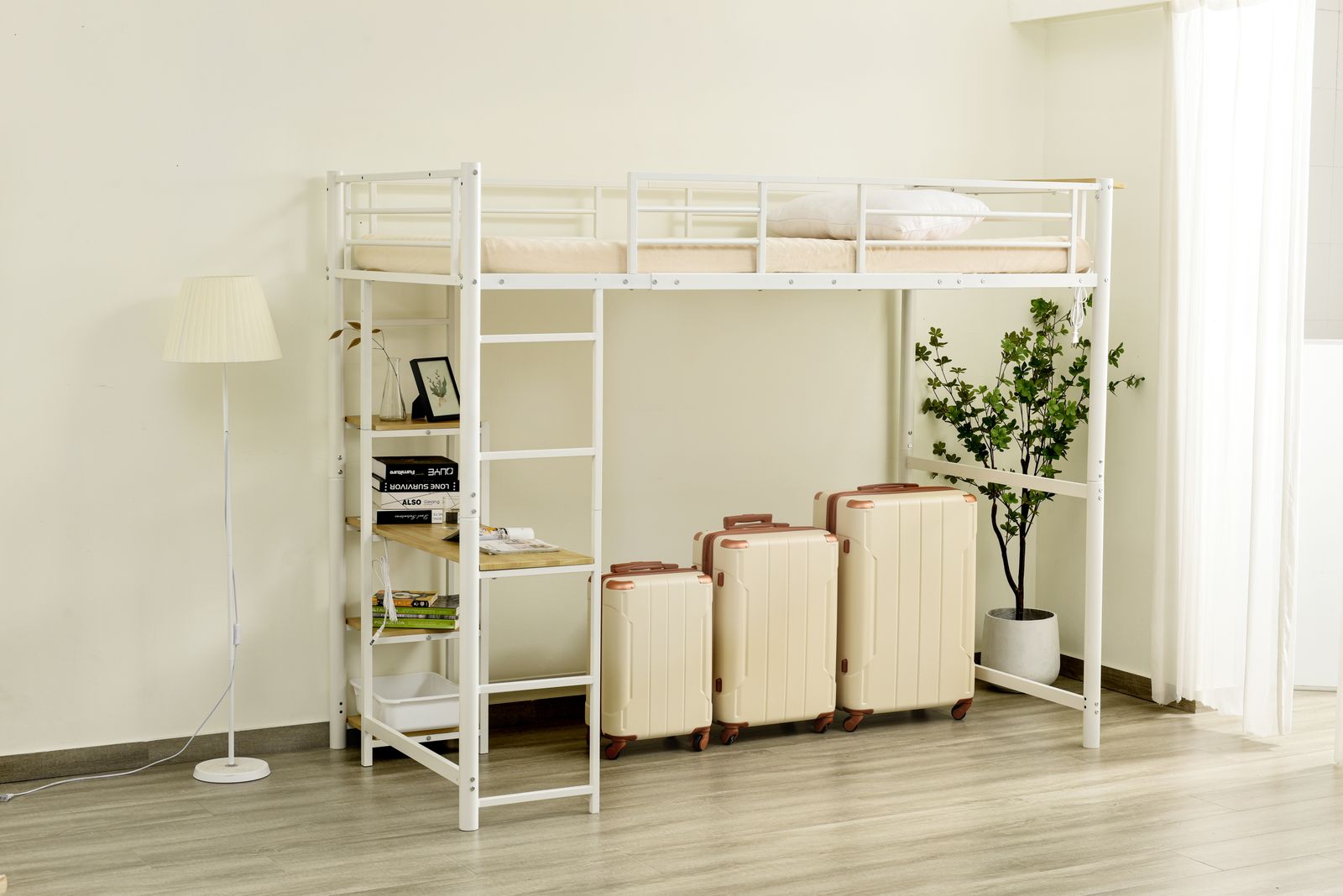 ロフトベッド パイプベッド シングル コンセント付き 高さ170cm White