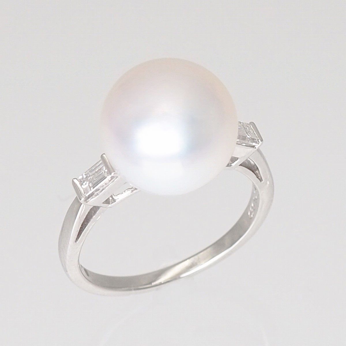 【中古】MIKIMOTO ミキモト パール リング 指輪 真珠 11.5mm ダイヤモンド バゲットカット 0.29ct プラチナ Pt950 #52  12号