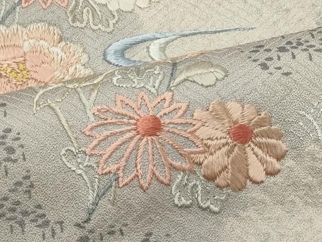 平和屋着物○訪問着 絞り 刺繍 流水花文 銀彩 正絹 逸品 AAAZ7224ck