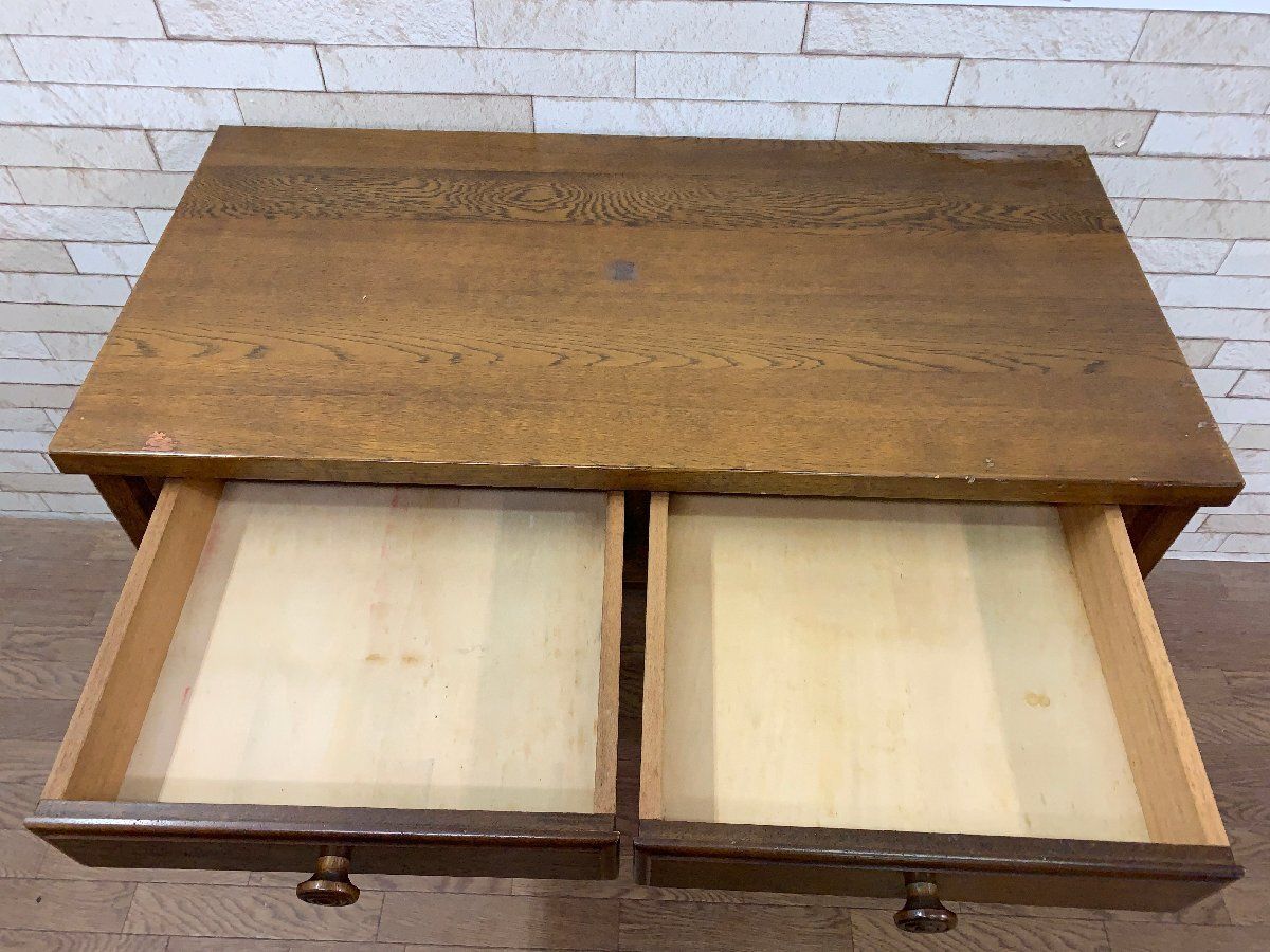 木製長方形こたつ 彫刻デザイン ジャンク品 【引取限定】木製長方形