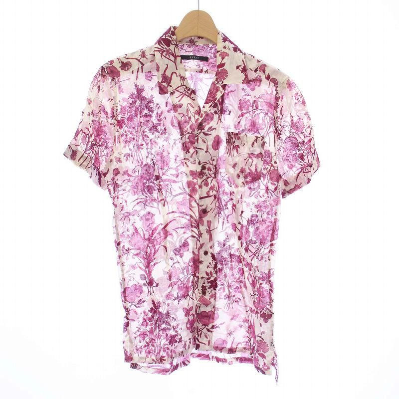 グッチ GUCCI アロハシャツ オープンカラー 半袖 花柄 38 15 M 白 ホワイト ピンク /KH