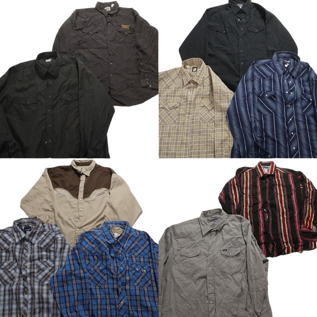古着卸 まとめ売り ウエスタン 長袖シャツ 10枚セット (メンズ XL /2XL )80s ラングラー チェック バイカラー ストライプ 中古 古着 MY4972