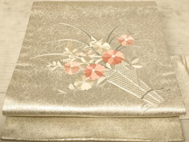 ②和装品 正絹縮緬刺繍細工 名古屋帯 正絹 九寸名古屋帯 刺繍 K-492 - メルカリ