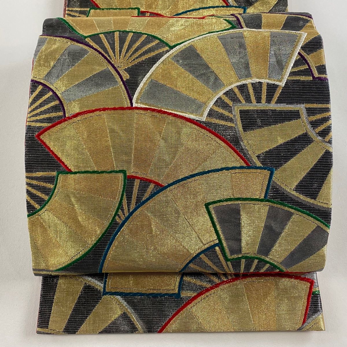 新品　正絹袋帯　金糸刺繍　玉虫加工? 袋帯 中古 リサイクル 正絹 三通 華文 箔糸 A988-14 着物・浴衣