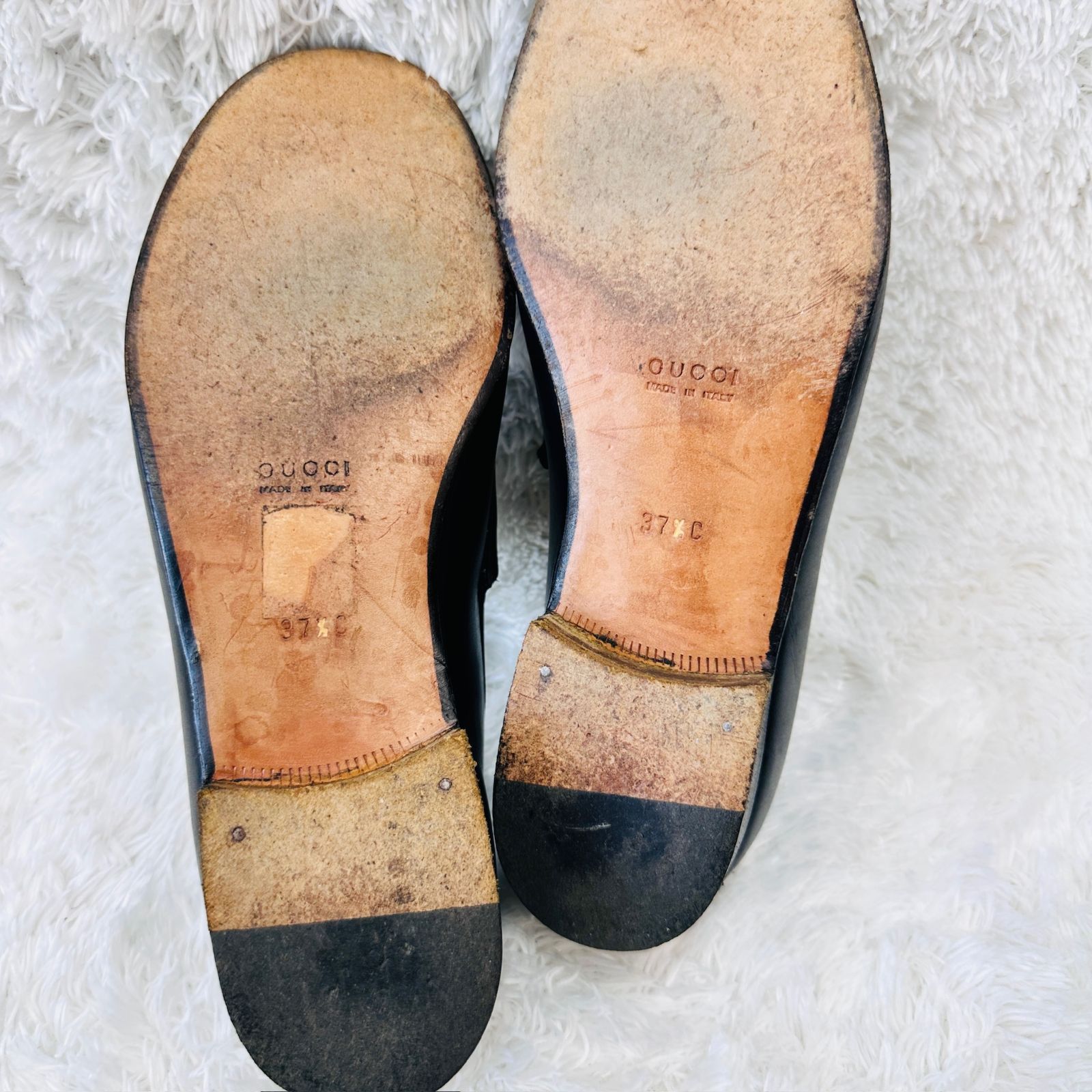 A21】GUCCI グッチ 靴 ローファー 黒 馬具飾り サイズ37 1/2 C