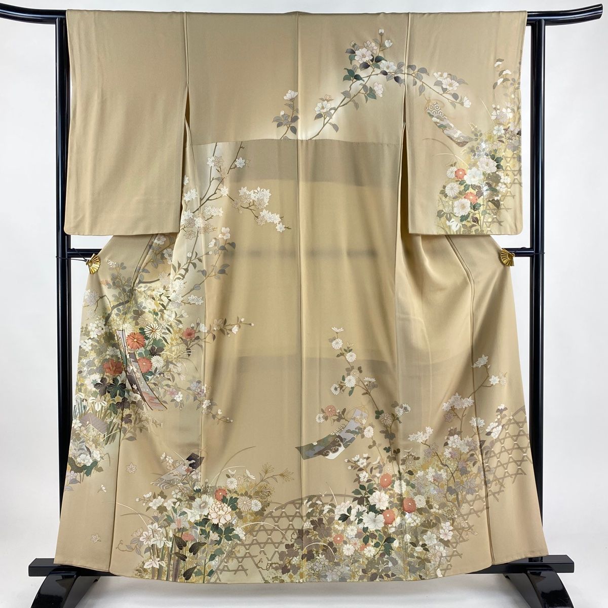豪華絢爛綺麗美品身丈160cm裄丈67cmＧベージュ桜刺繍正絹訪問着袷広衿 訪問着 身丈169cm 裄丈68.5cm L 袷 桂由美 落款あり 桜 花びら