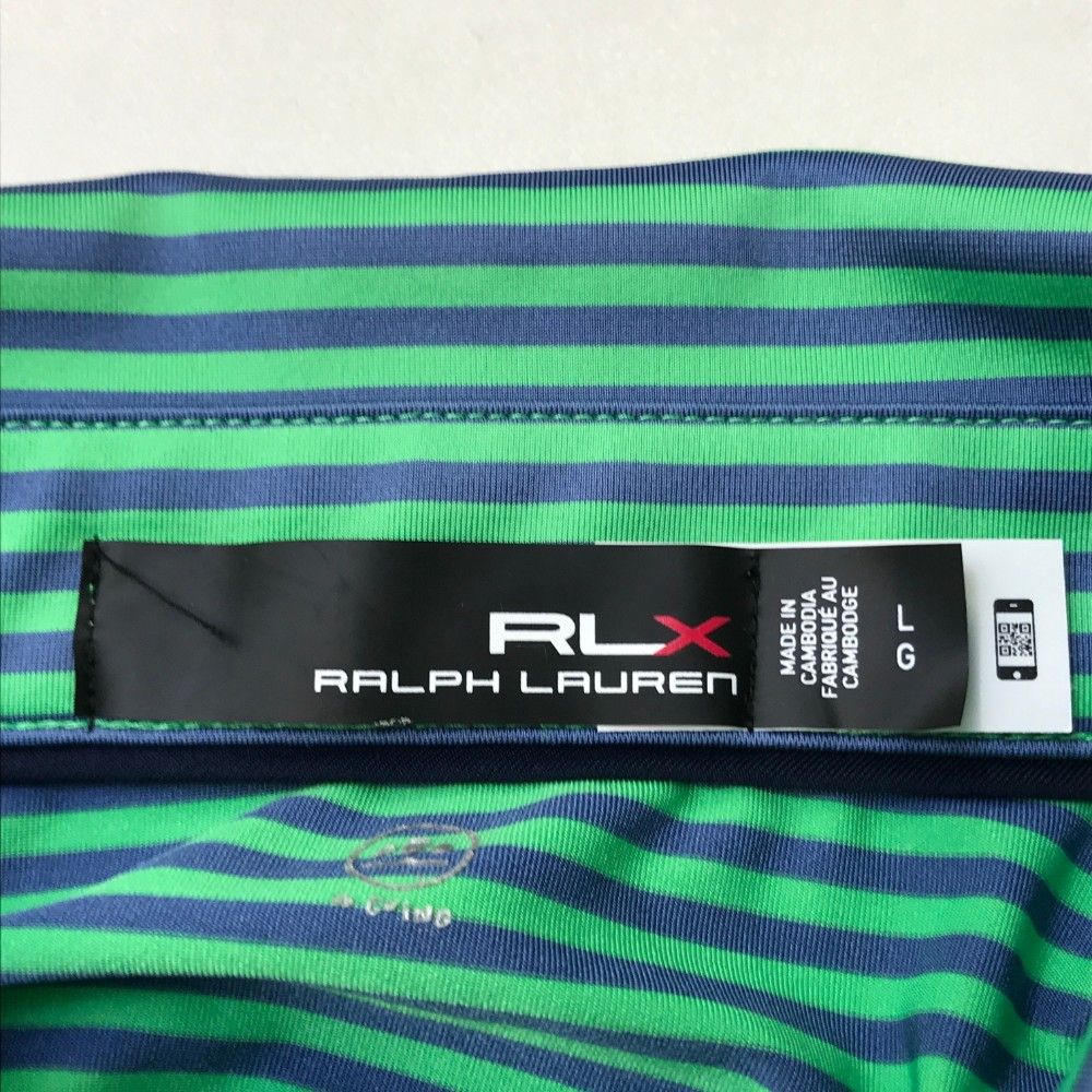 サイズ：L RLX ラルフローレン  半袖ポロシャツ ボーダー柄 グリーン系 [240101471240] ゴルフウェア メンズ ストスト サイズ：L RLX ラルフローレン 半袖ポロシャツ ボーダー柄