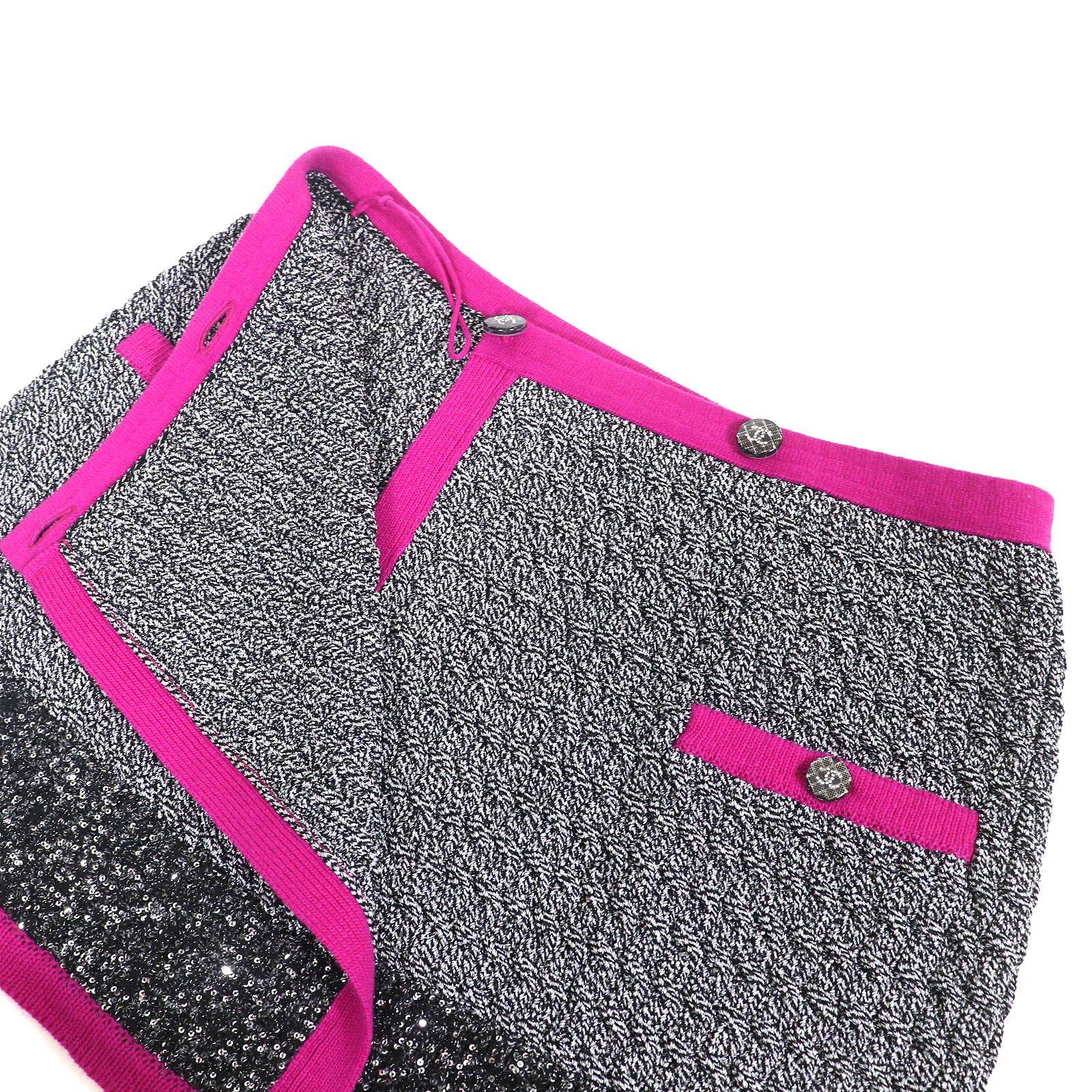 △CHANEL シャネル 21K P71616K10300 ココマークマトラッセボタン ラメ スパンコール ニット ミニスカート 品 シルバー パープル 38 レディース SIROKUMA-CORPORATION_COM