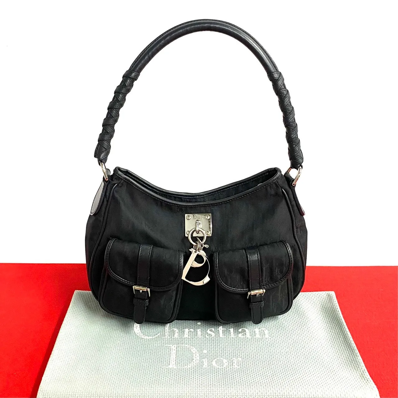 極 美品 Christian Dior ディオール トロッター 柄 ロゴ 金具 レザー ナイロン セミ ワン ショルダーバッグ ハンドバッグ ブラック  28487|mercariメルカリ官方指定廠商|Bibian比比昂代買代購