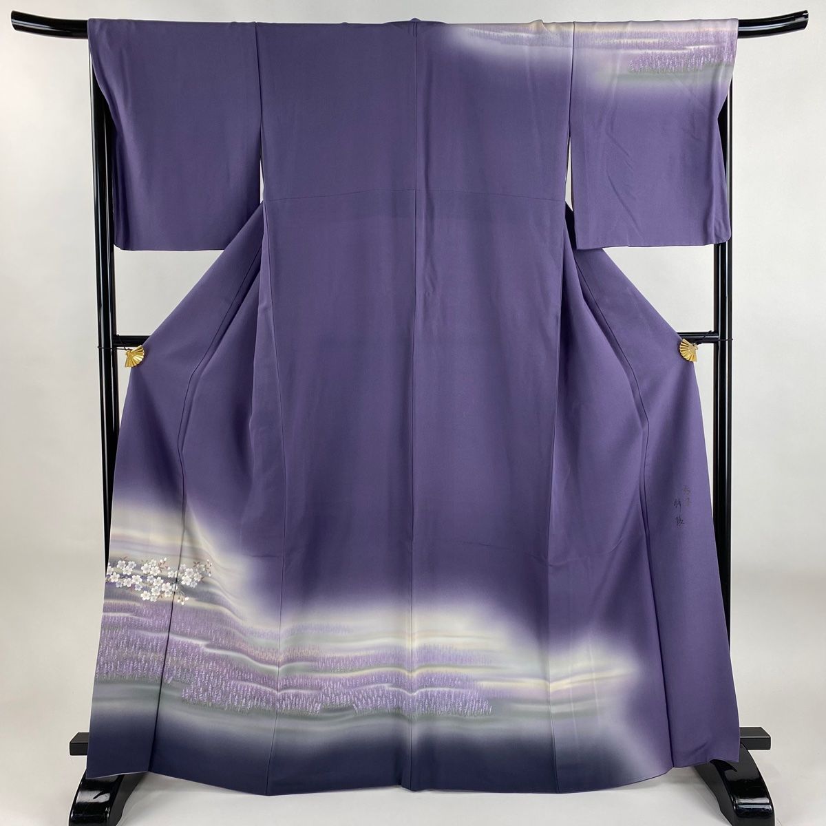 訪問着 身丈166.5cm 裄丈68cm L 袷 落款 桜 ラベンダー ぼかし 薄紫 正絹 秀品