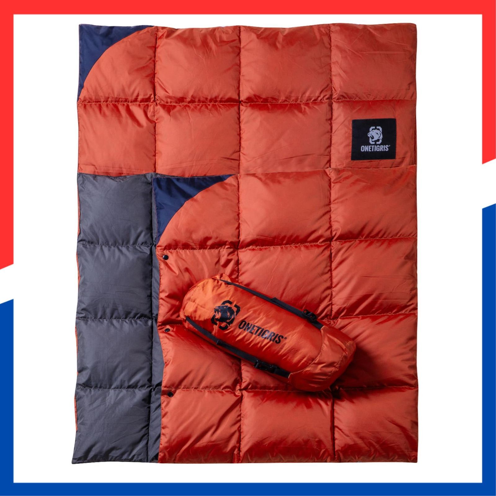 即日発送 キャンプ 防寒 アウトドア ひざ掛け 掛け布団 マルチブランケット 車中泊 超軽量 195cmⅹ135cm テント用キルト 柔らかい ダウンブランケット 暖かい コンパクト OneTigris 収納袋付き オレンジ
