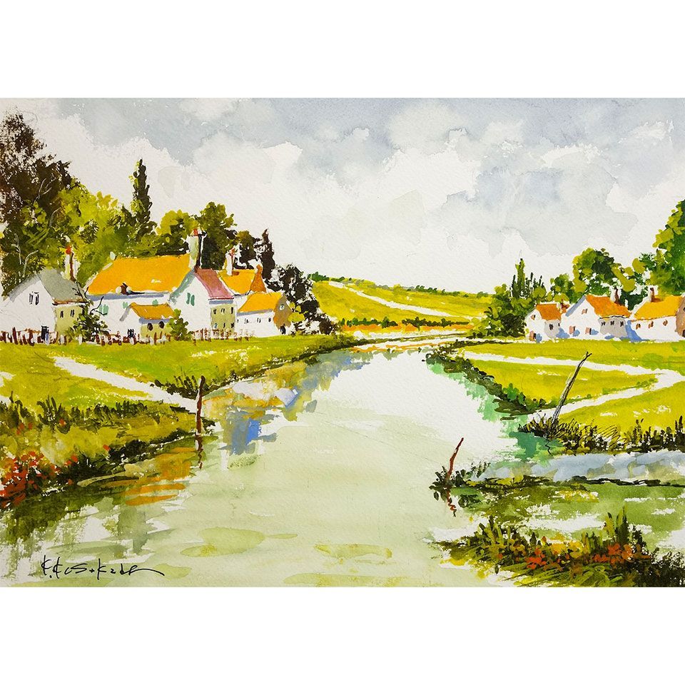 Painting クサカベ 水彩 風景画 水彩画 日下部寛 ロワール川畔