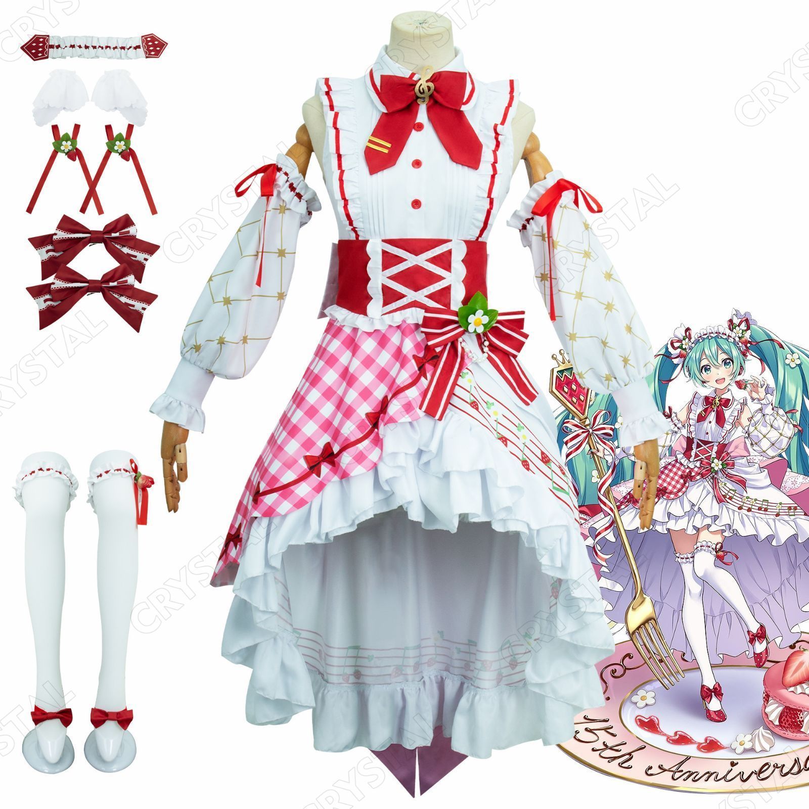 初音ミク コスプレ衣装 レディース ワンピース ハロウィン いちご 15周年 イベント ハロウィン 文化祭学園祭 変装 撮影