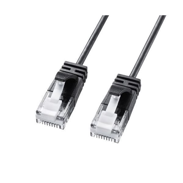 (まとめ) サンワサプライ カテゴリ6A極細 LANケーブル 2m ブラック KB-SL6A-02BK 