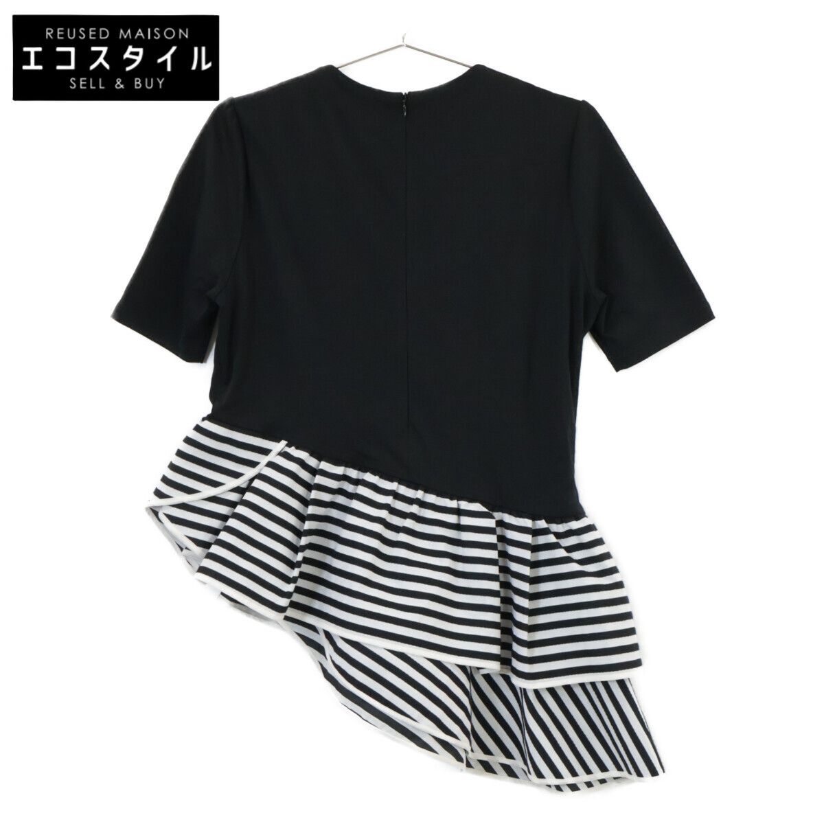 BORDERS at BALCONY ボーダーズアットバルコニー 白×黒 GATHERED SLEEVE TEE 36