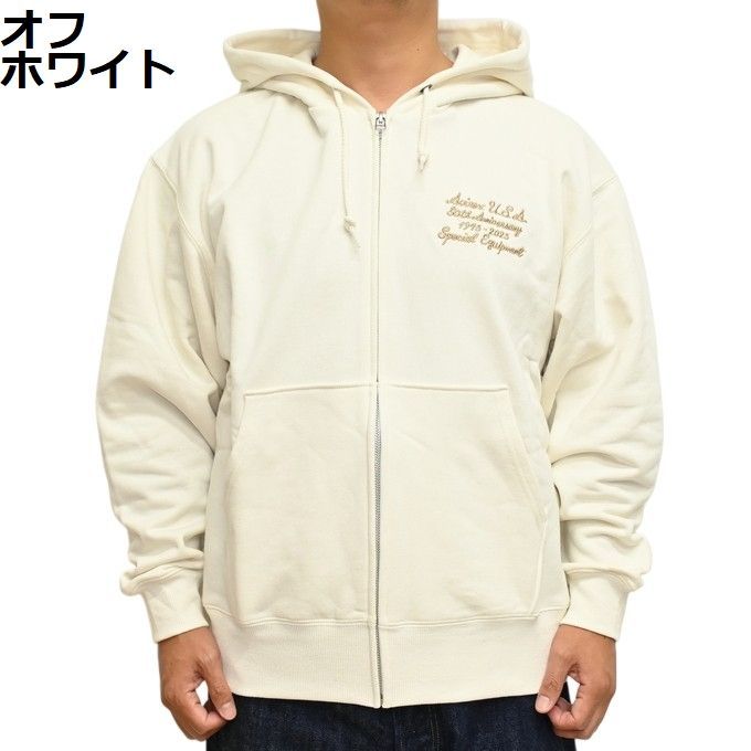 AVIREX アヴィレックス 783-5231006 オフホワイト色 50周年 バーシティ ロゴ ジップアップ パーカー フーディ スウェット アビレックス メンズ