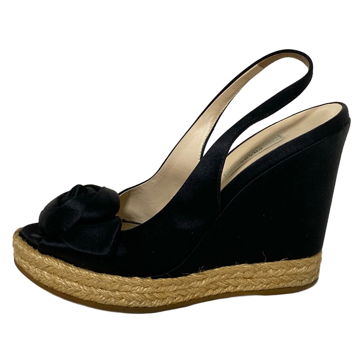 PRADA プラダ サンダル 35 1 2 レディース - 黒 ウェッジソール フラワー 花