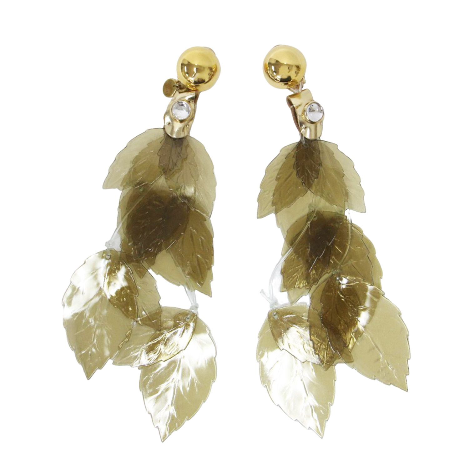 FUMIE TANAKA フミエタナカ ガラス リーフ イヤリング | glass leaf earring | 両耳用 クリア 塩化ビニール | カーキ ゴールド | ブランド アクセサリー ジュエリー 小物 レディース