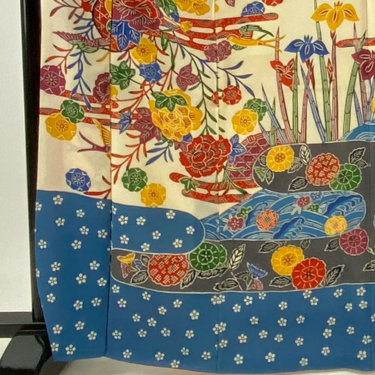 振袖 身丈167cm 裄丈63.5cm S 袷 花籠 ヱ霞 縮緬 灰色 正絹