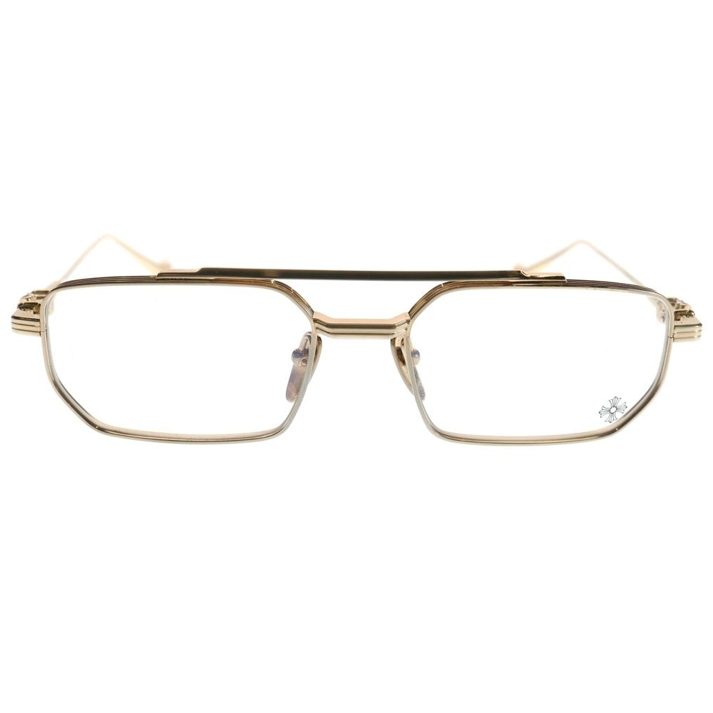 CHROME HEARTS クロムハーツ GUSHER ガッシャー CHクロステンプル ダブルブリッジ スクエアフレーム サングラス メガネ ゴールド