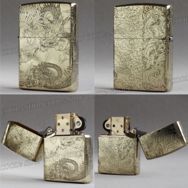 昇り龍 鳳凰 四面総彫り オイルライター ZORRO ゴールド zippo 金 