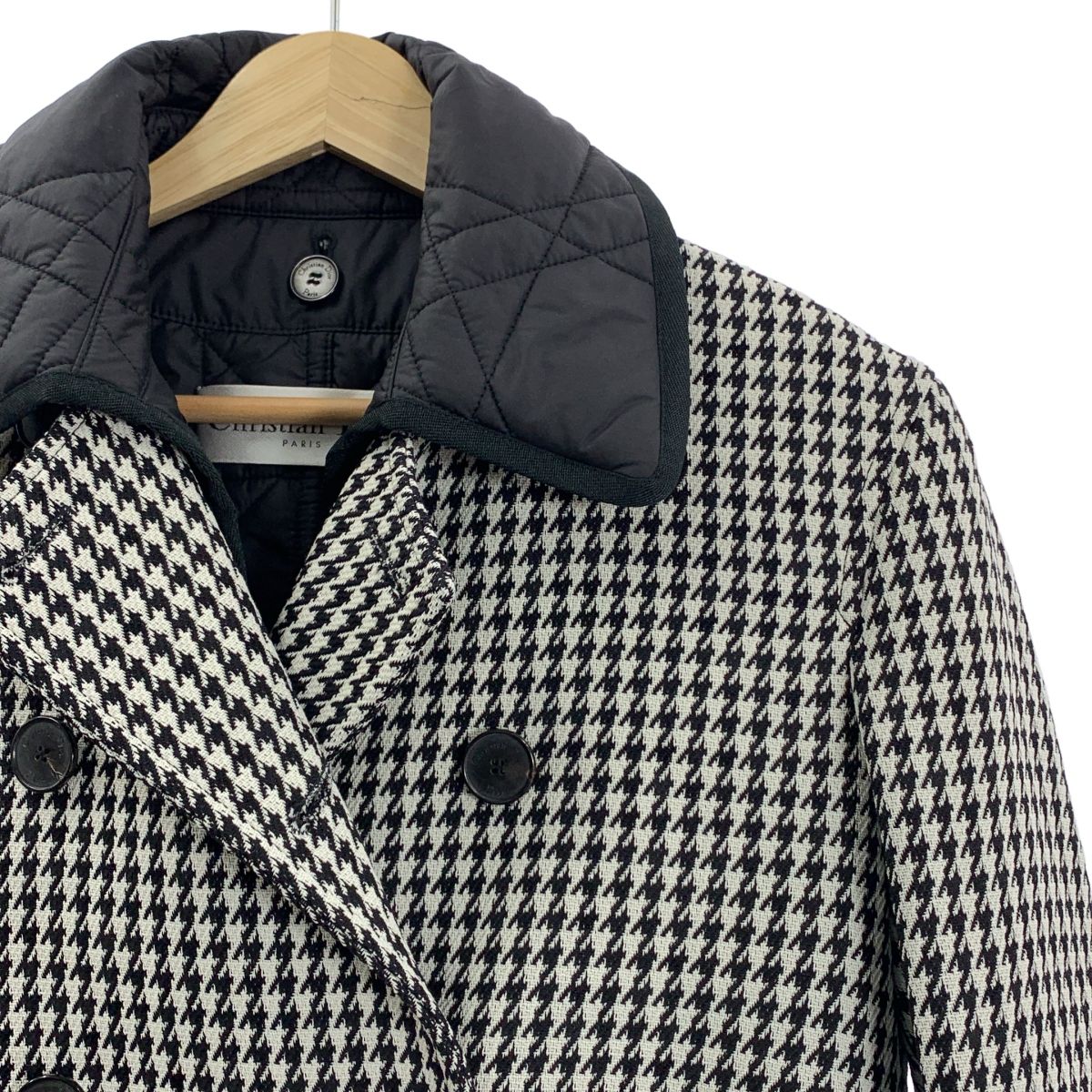 Christian Dior クリスチャンディオール 2025AW 千鳥格子 ハウンドトゥース キルトライナーベスト付き ダブル ジャケット 36 ホワイト ブラック レディース