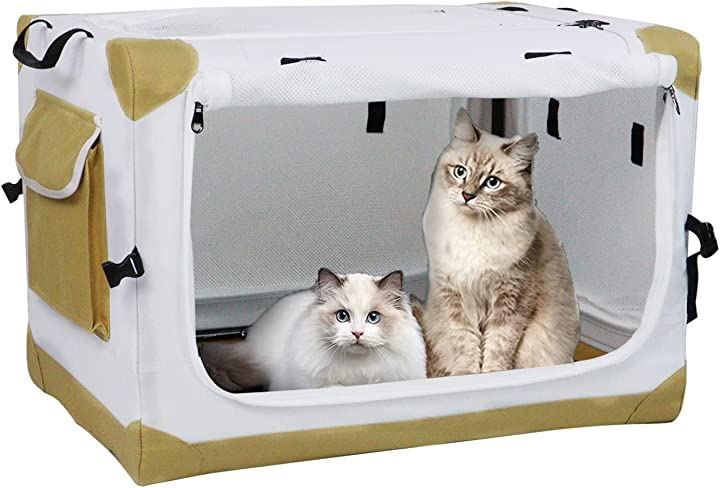 Totoro ball 折りたたみペットケージ 犬ケージ ソフトクレート 犬用クレート 猫用キャリー カート 持ち手付き 犬猫兼用 カーキ M