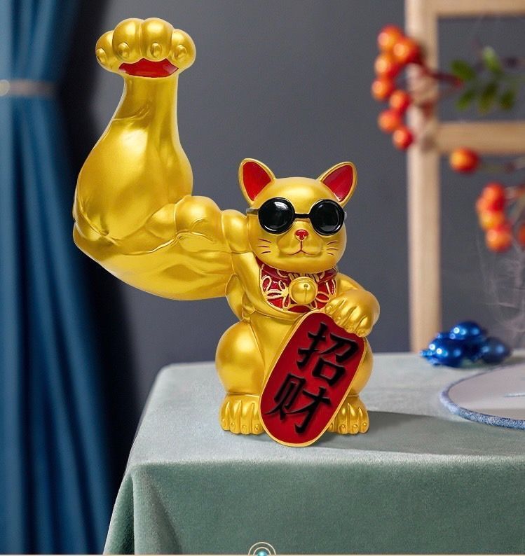 マッスル招き猫 猫 筋肉 動物 ムキムキゴールド 可愛い置物