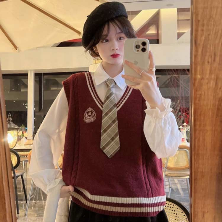 学生服 ベスト レディース セーター プルオーバー ベスト Vネック ゆったり ニット トップス ノースリーブ チョッキ 入学式 卒業式 制服用ジレー 学生服 ベスト レディース セーター プルオーバー Vネック